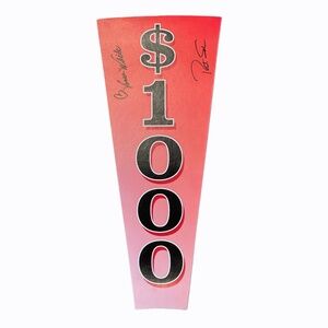 Wheel Of Fortune $1000 Cardboard Wedge Signed Pat Sajak and Vanna White